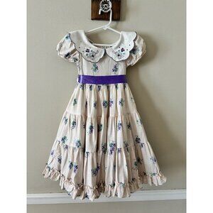 Vintage Daisy Kingdom Girls Size 4 Peach Purple Floral Dress Short Sleeve